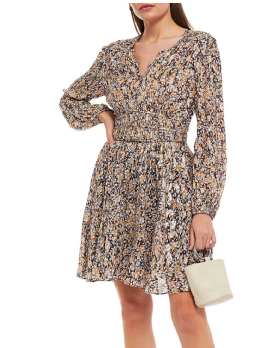 Maje Ribbia Metallic Fil Coupé Mini Dress NWT Long Sleeve Boho Luxe Size 38